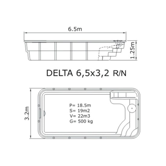 ΠΟΛΥΕΣΤΕΡΙΚΗ ΠΙΣΙΝΑ DELTA 6.50X3.20X1.25m