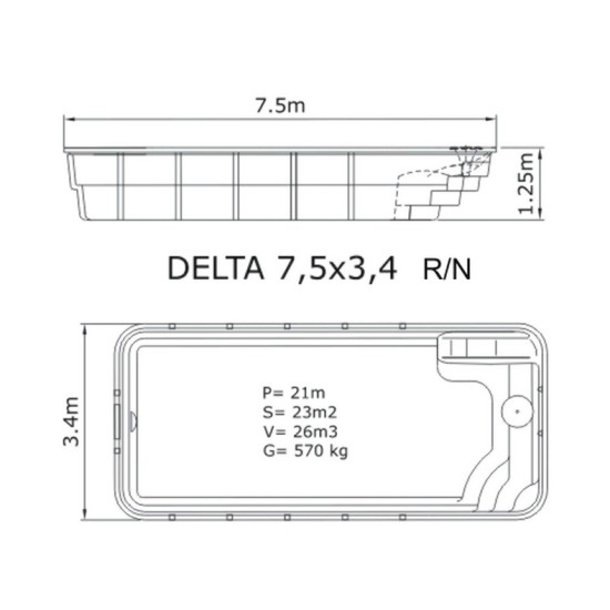 ΠΟΛΥΕΣΤΕΡΙΚΗ ΠΙΣΙΝΑ DELTA 7.50X3.40X1.25m